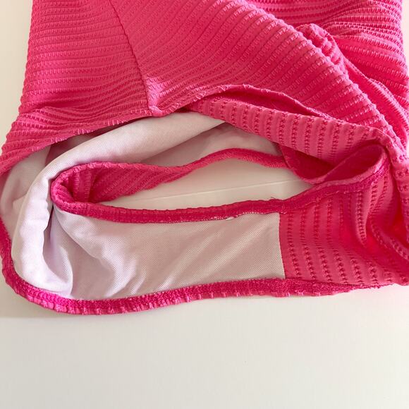 [Hot Pink] Ribbed Textured Asymmetrical Strap One Piece Cheeky Swimsuit Sz Large - Picture 9 of 11